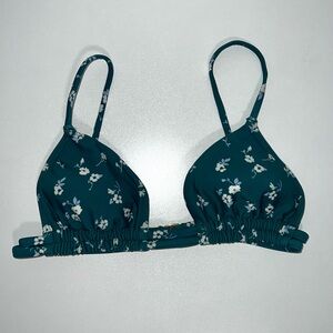 Hollister Floral Triangle Bikini Top Swimwear White Teal Sz X-Small